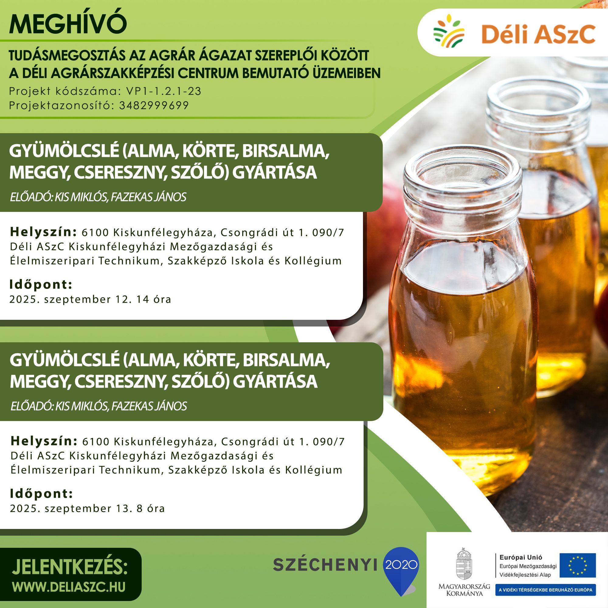 Bemutató üzemi képzésre jelentkezés - Gyümölcslé gyártása