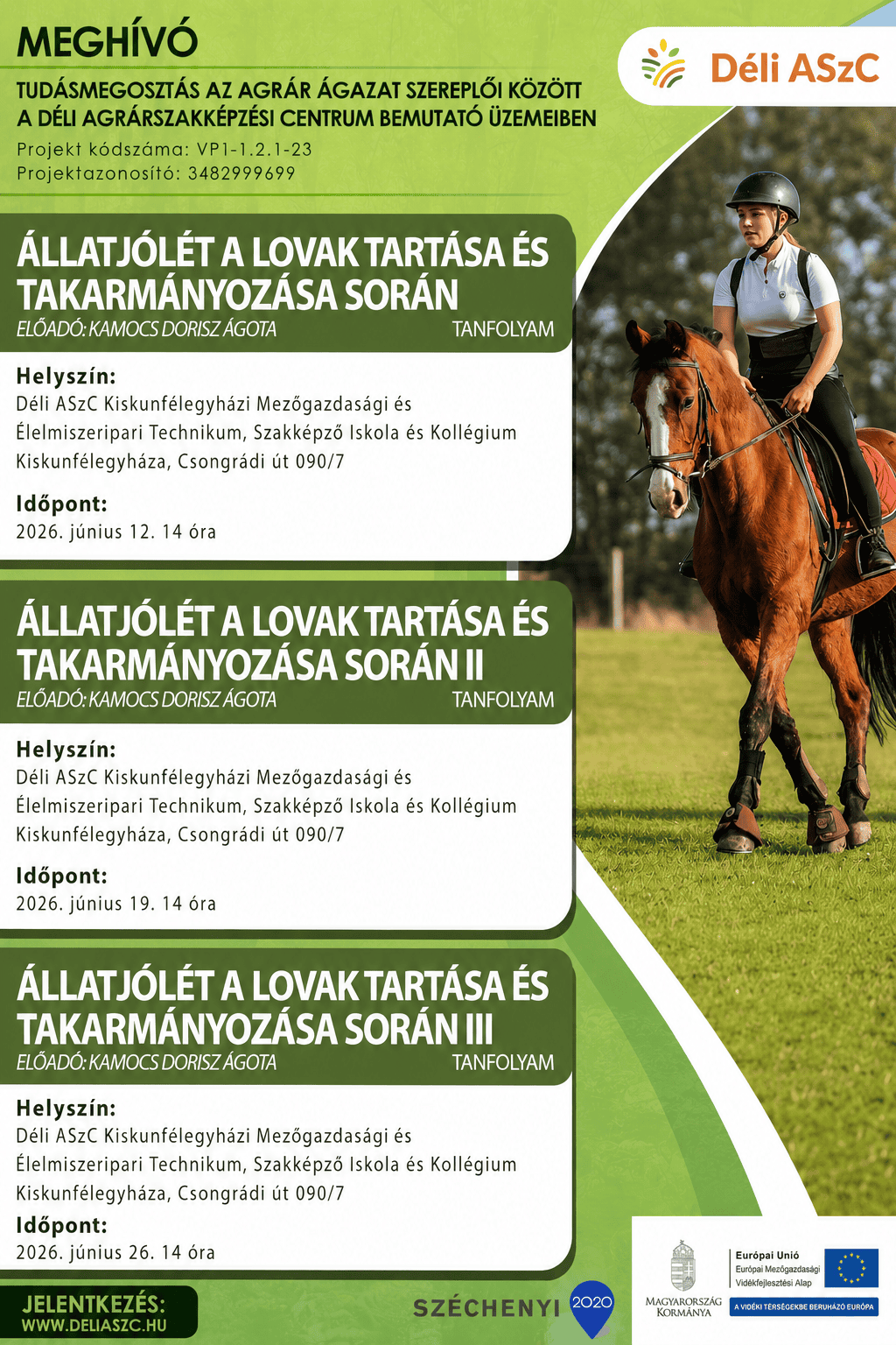 Bemutató üzemi képzésre jelentkezés - Állatjólét a lovak tartása és takarmányozása során