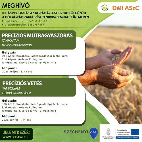 Bemutató üzemi képzésre jelentkezés - Precíziós műtrágyaszórás; Precíziós vetés